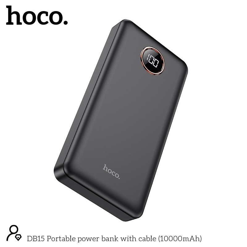 Pin sạc dự phòng Hoco DB15 10000mAh 2 input, 2 output, kèm 3 cáp sạc, chức năng đèn pin (Đen) - Nhất Tín Computer