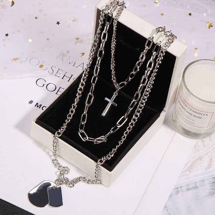 Dây chuyền nhiều lớp có hình thánh giá phong cách Âu Mỹ cá tính dành cho nam và nữ