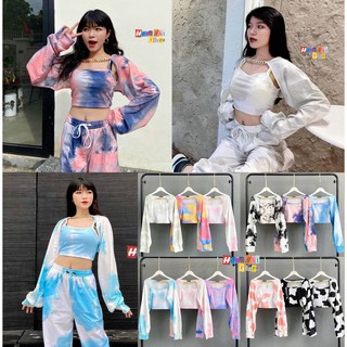 Áo Croptop Cánh Tay Dây XÍch Phối Áo 2 Dây Dưới 52Kg Loang Màu 3D Ulzzang - MM