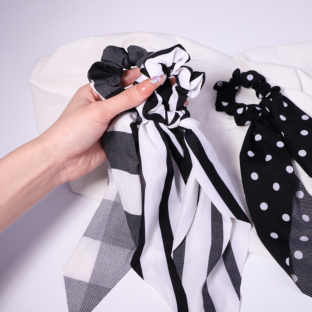 Dây buộc tóc RAINBOW BOWS nơ họa tiết caro trắng đen dễ phối đồ cho nữ