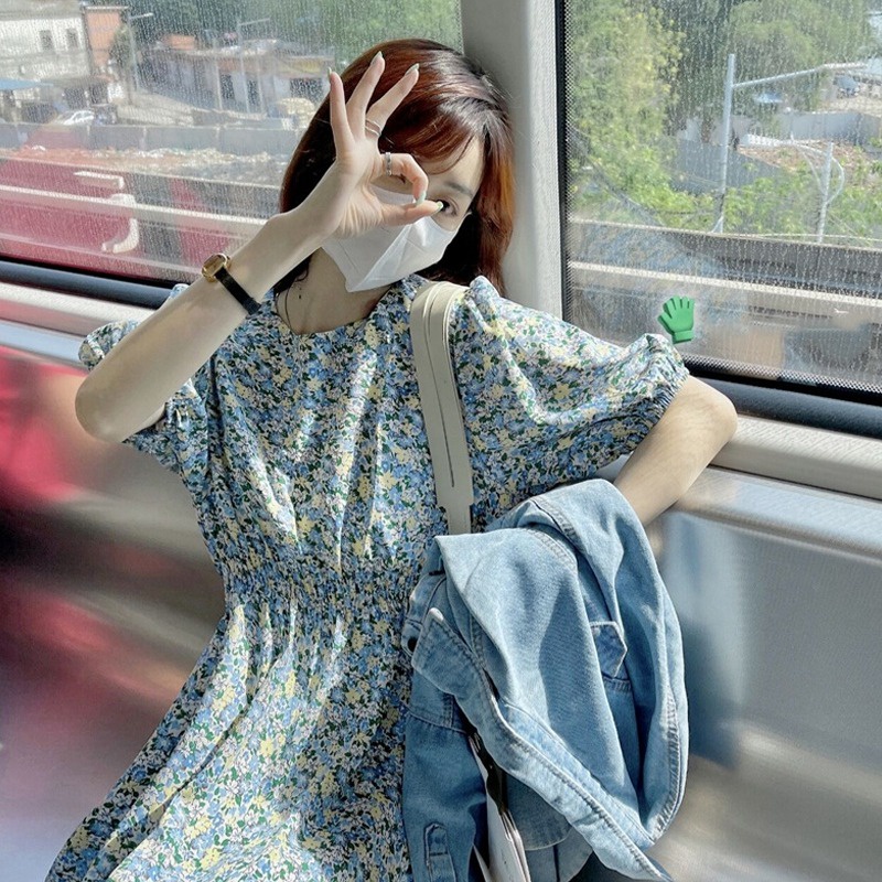 Đầm hoa ZHELIHANGFEI ngắn tay dáng dài xinh xắn thanh lịch cho nữ