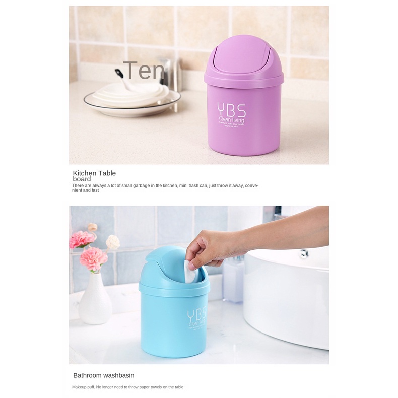 Thùng Rác Nhựa Mini Màu Sắc Ngọt Ngào Để Bàn Có Nắp Tiện Lợi