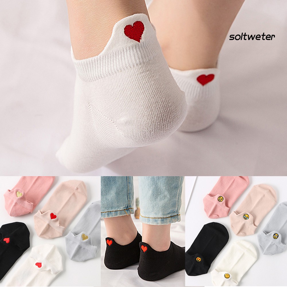 Vớ cotton thêu họa tiết trái tim xinh xắn cho nữ