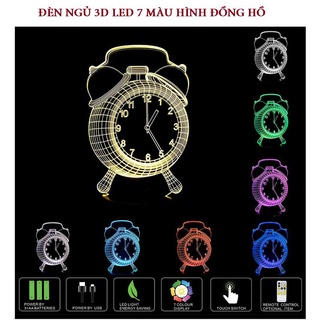 Đèn ngủ 3d led 7 màu hình đồng hồ