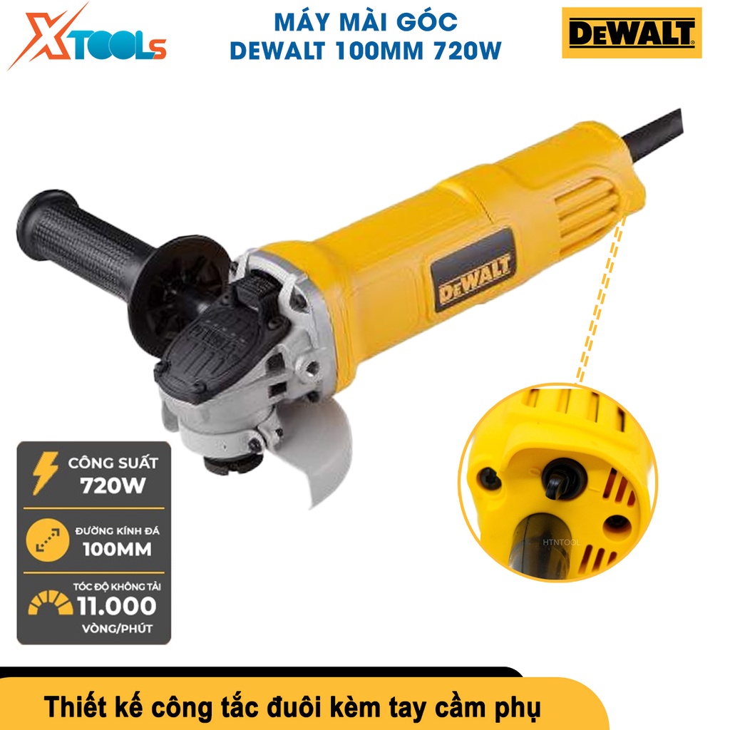 Máy mài góc cầm tay DEWALT 720W Máy cắt sắt cầm tay bảo vệ quá tải, tốc độ 11000v/p, đĩa cắt 100mm [CHÍNH HÃNG][XTOOLS]