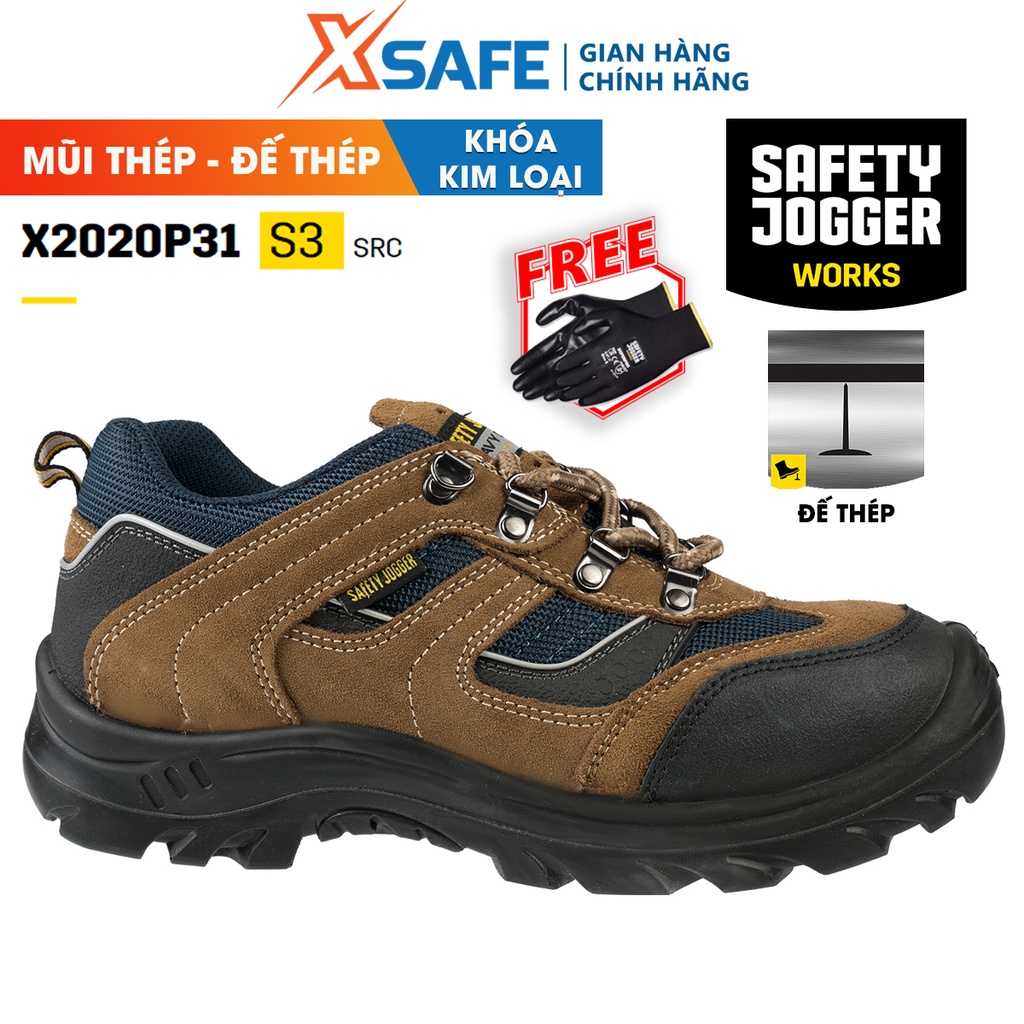 Giày bảo hộ lao động nam Safety Jogger X2020P S3 SRC cổ thấp da bò lộn bền bỉ, thoáng khí, chống nước, đinh, trơn trượt