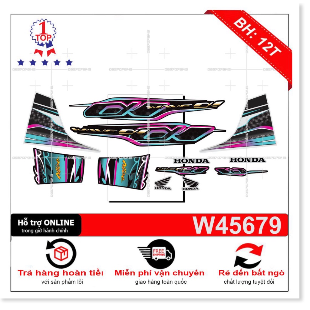 ( Quí khách vui lòng mang ra tiệm cho thợ dán ) Tem wave a 110 7 màu