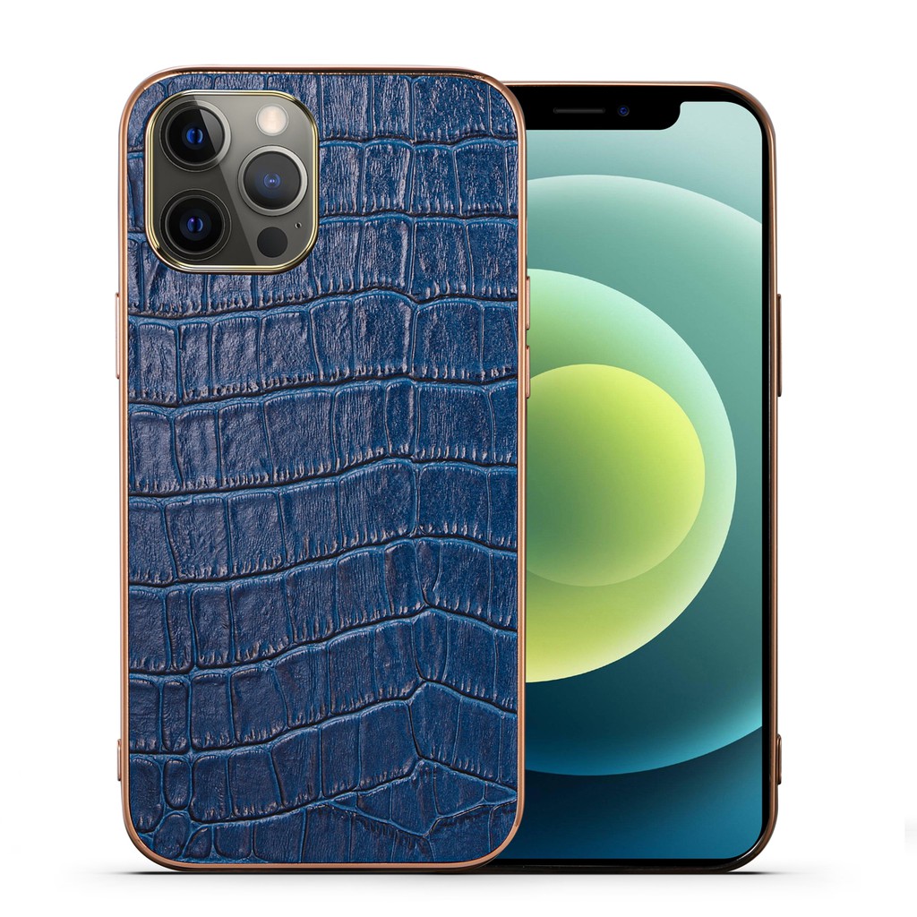 Ốp Điện Thoại Vân Da Bò/Cá Sấu Khung Vàng Cho Iphone 12 11 Pro Max X Xr Xs 12 Mini | BigBuy360 - bigbuy360.vn