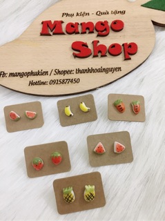 Bông tai gốm trái cây Fruit cute ( khuyên tai mini dành cho bạn dị ứng kim loại )