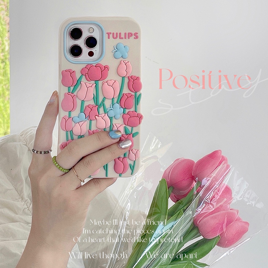 Ốp Điện Thoại Silica gel Hình Hoa Tulip Hồng Cho iPhone 13 Pro Max 13 12 Pro Max 11 Pro Max X XR Xs Max XR 8 7 Plus 6 6S Plus