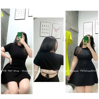 Đầm body thun gân khoét lưng cột dây