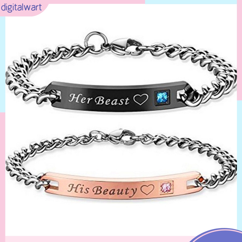 Vòng Tay Thép Titan In Chữ Her King / His Beauty / His Queen Lãng Mạn Cho Cặp Đôi