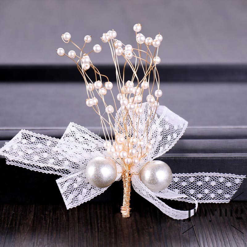 GETNOIVAS Set băng đô + khuyên tai nơ đính ngọc trai giả thanh lịch cho cô dâu