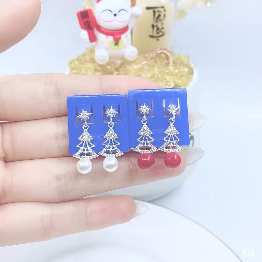 Khuyên tai bạc Van Jewelry V10733 Khuyên treo Cây Thông Noel bạc xinh