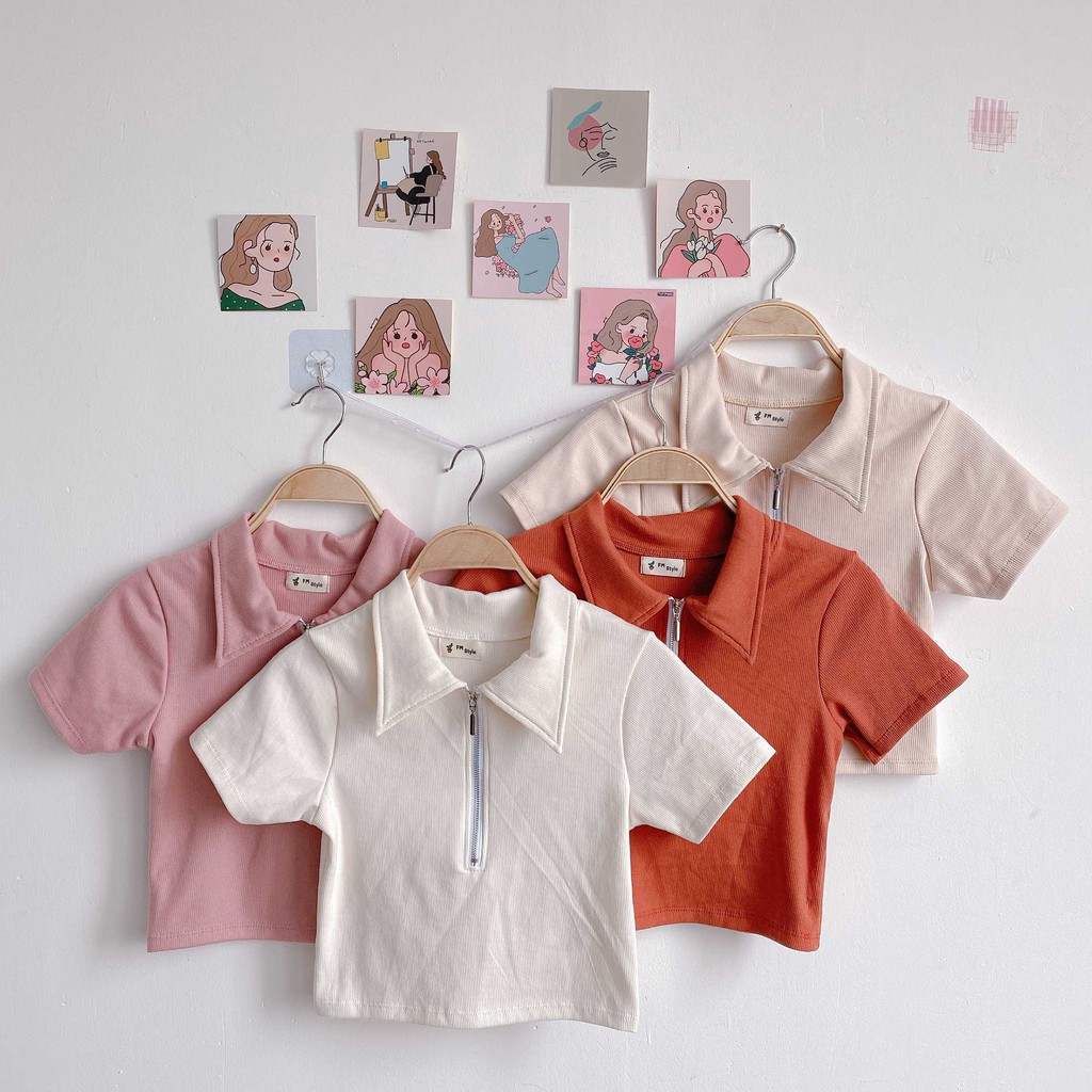 [Mã WASKT410K giảm 10K đơn 50K] Áo tay ngắn cổ bẻ dây kéo ngực ulzzang thời trang nữ Fmstyle Saigon 20TU11T372309 | BigBuy360 - bigbuy360.vn