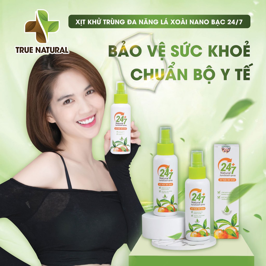 Xịt Sát Khuẩn Lá Xoài Nano Bạc 24/7 TRUE NATURAL Kháng Khuẩn, Khử Mùi Và Tạo Hương Thơm Dễ Chịu