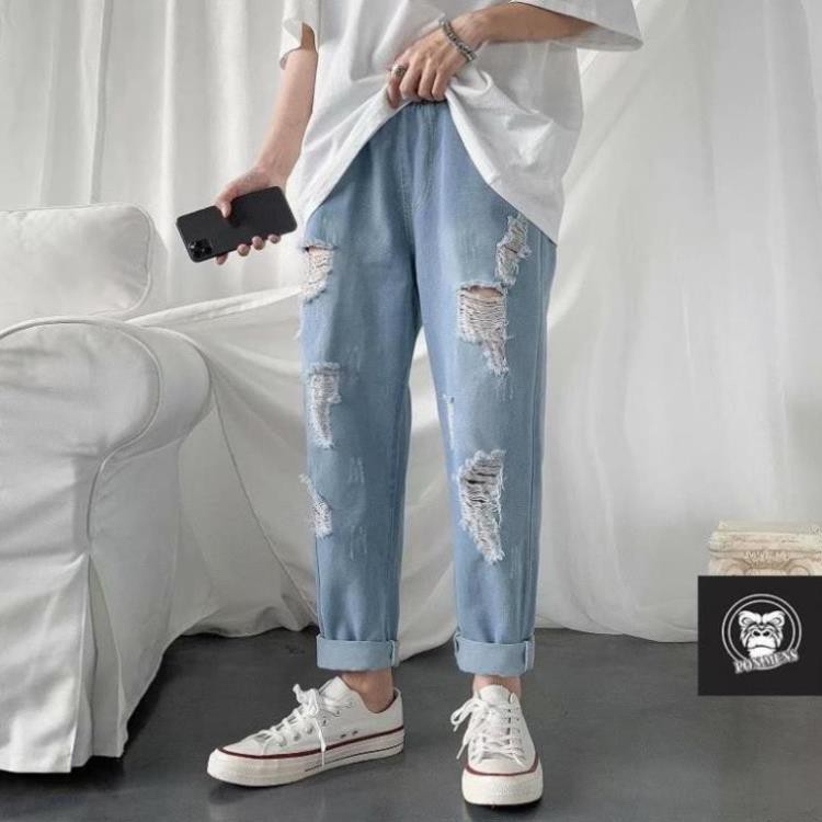 Quần jean baggy nam rách gối tả tơi trông bụi bặm 2021 Pon.mens