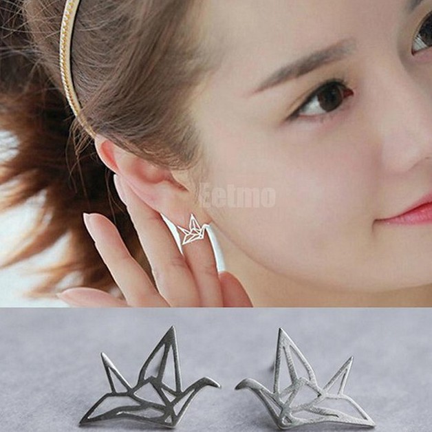Khuyên tai hạc giấy vàng thiết kế thời trang Hàn Quốc phong cách mới lạ độc đáo bông tai dễ thương