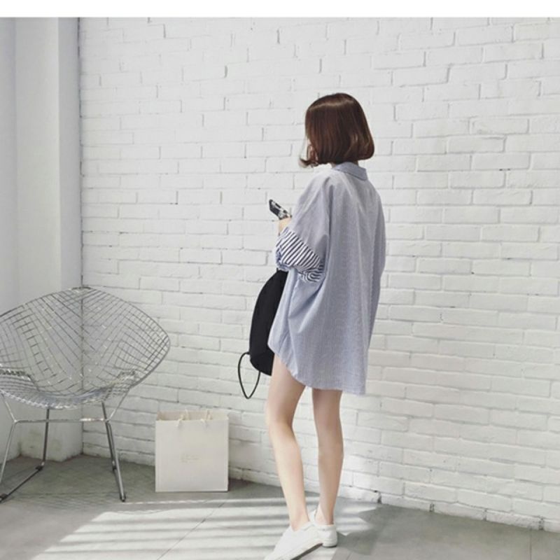 Áo Khoác Sơ Mi Nữ Tay Dài Ulzzang Sọc Cực Xinh
