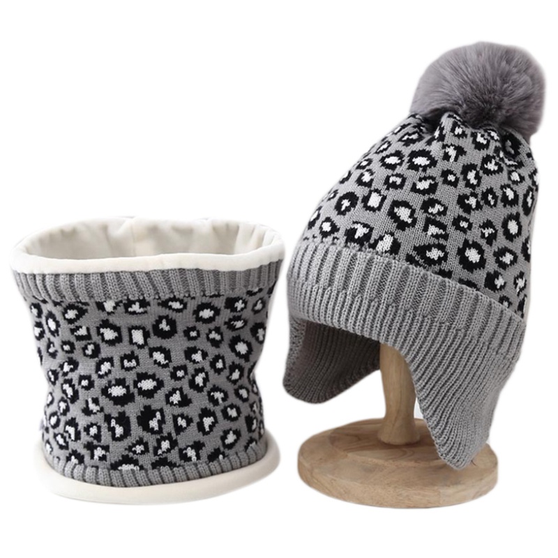 Mũ beanie Kèm Khăn Choàng Cổ Họa Tiết Da Báo Thời Trang Nữ