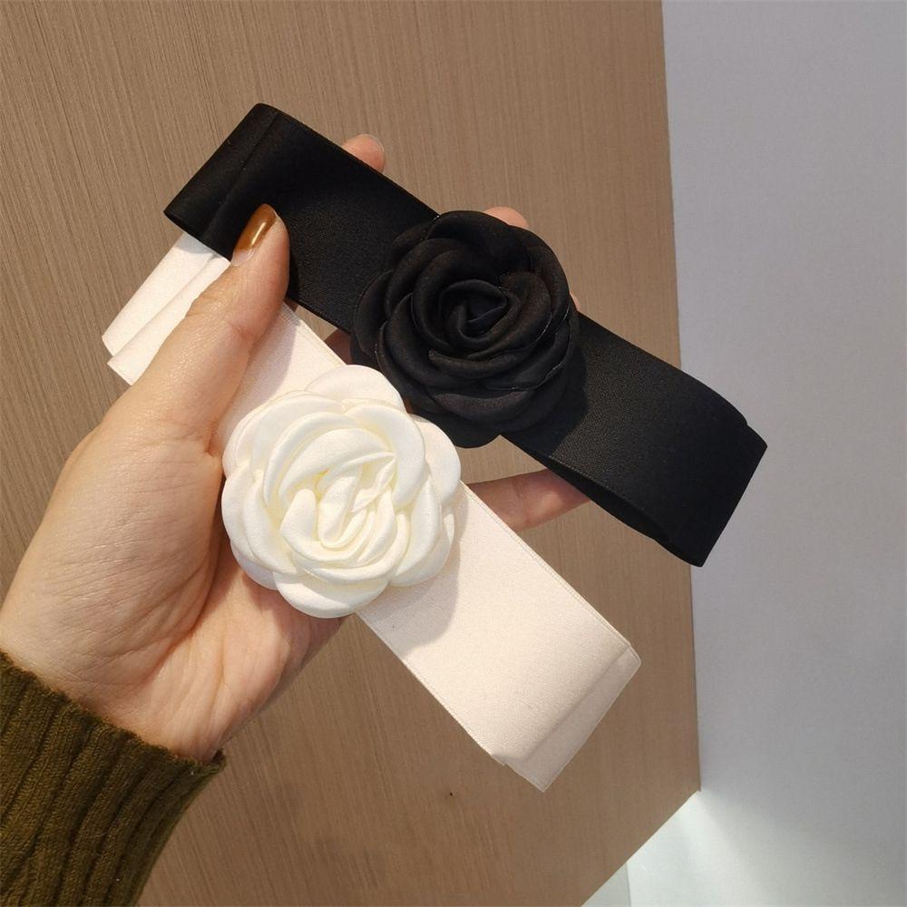 Kẹp Tóc Hình Nơ Hoa Trà Đen Trắng Phong Cách Hàn Quốc