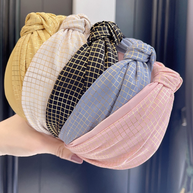 Băng Đô Hai Lớp Thắt Nút Họa Tiết Kẻ Sọc Màu Đồng Cao Cấp Thời Trang Xuân Hè Cho Nữ