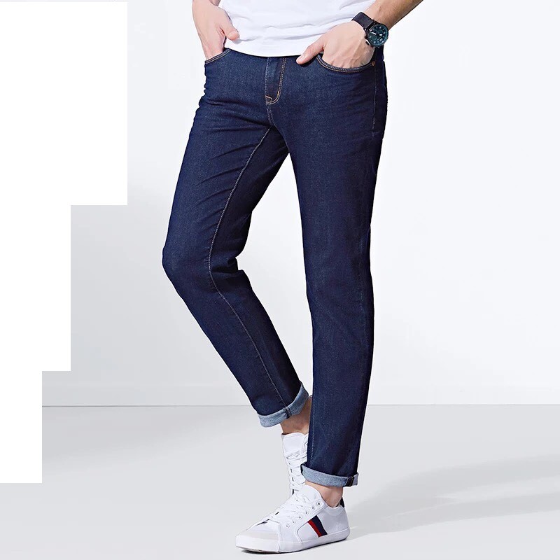 Quần Jean TRƠN đen Hàn Quốc vải dày dặn dáng ôm bó quần jeans nam bền đẹp dáng chuẩn co giãn (Cam kết giống hình)