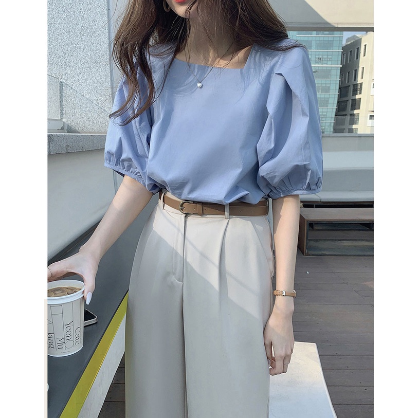 Áo sơ mi cổ vuông tay ngắn thời trang sành điệu mới 45594