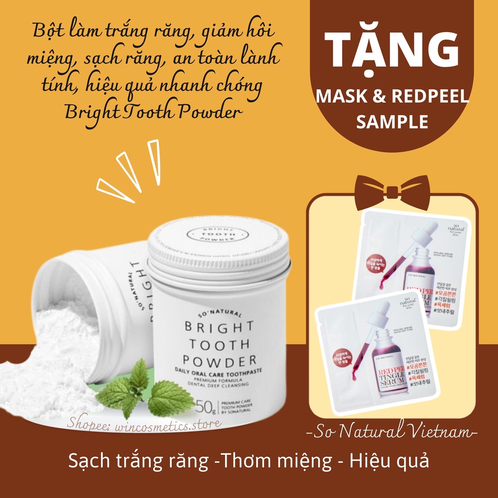 Bột làm trắng răng, ngừa &amp; giảm hôi miệng hiệu quả nhanh chóng Bright Tooth Powder 2in1 50g So Natural chính hãng