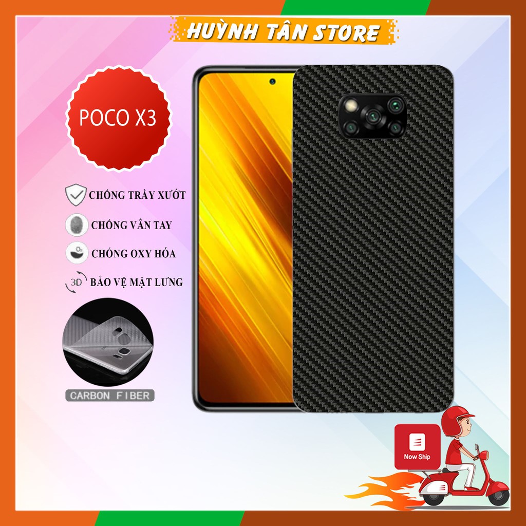 Miếng dán decal carbon mặt sau Xiaomi Poco X3 , X3 Pro chống trầy mặt lưng, chống bám vân tay