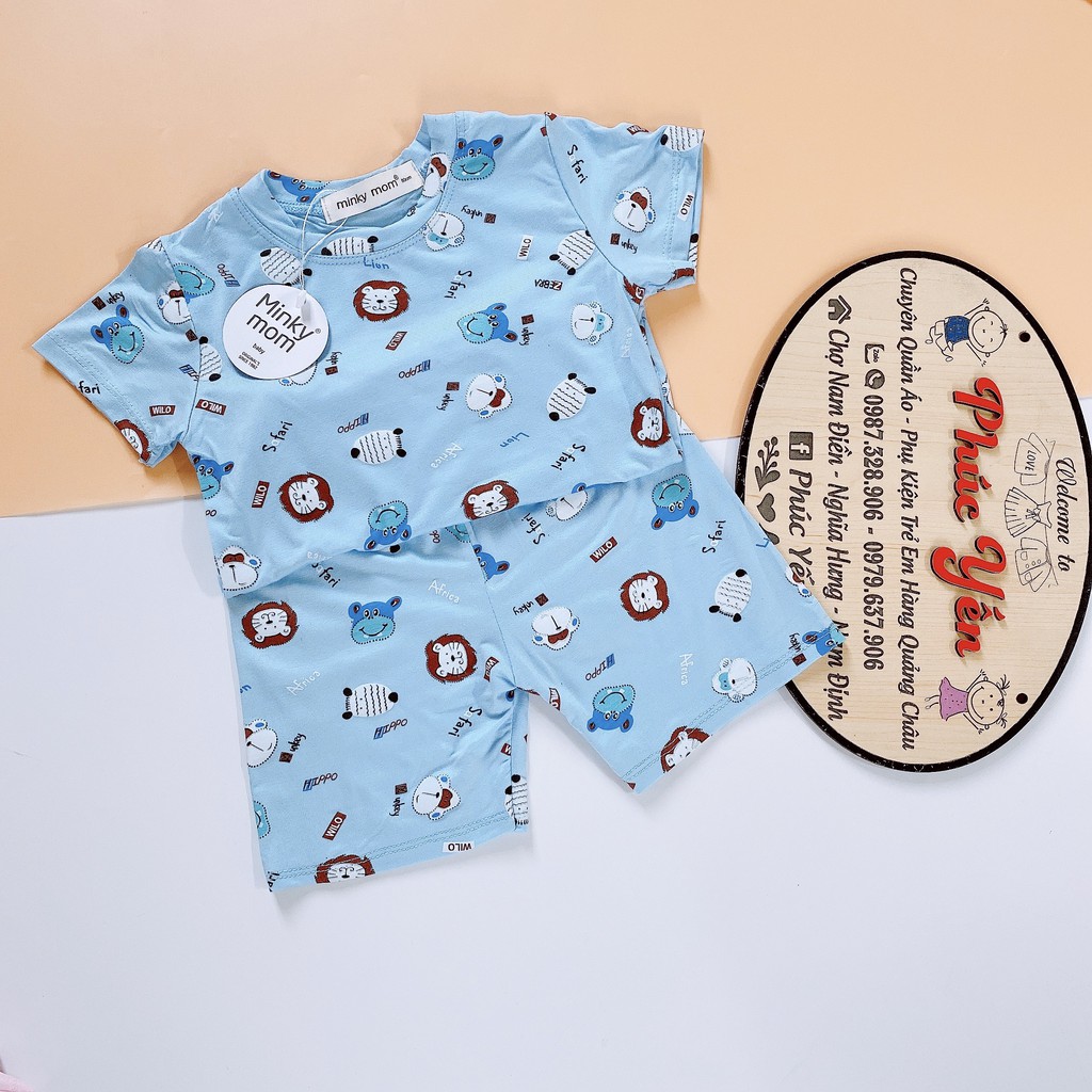 Bộ Cộc Tay Thun Lạnh Hàng Minky Mom In Toàn Thân Họa Tiết Sư Tử-Ô Tô Trắng Cho Bé (8-18kg)( 1453)