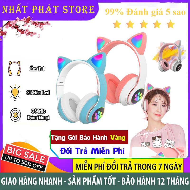 [BẢO HÀNH 1 NĂM]Tai nghe bluetooth tai mèo Goden House cao cấp, headphone tai mèo đáng yêu chống ồn âm thanh trầm ấm