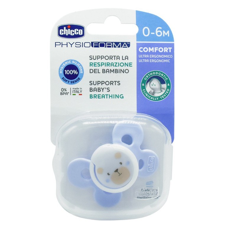 Ty ngậm silicon Chicco Physio Comfort kèm hộp cho bé từ 0-6 tháng tuổi - MAMYCARE