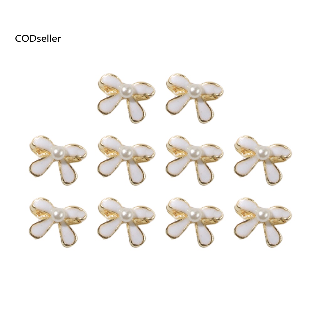 Set 10 Phụ Kiện Trang Trí Móng Tay Đính Nơ Màu Trắng Đen Xinh Xắn