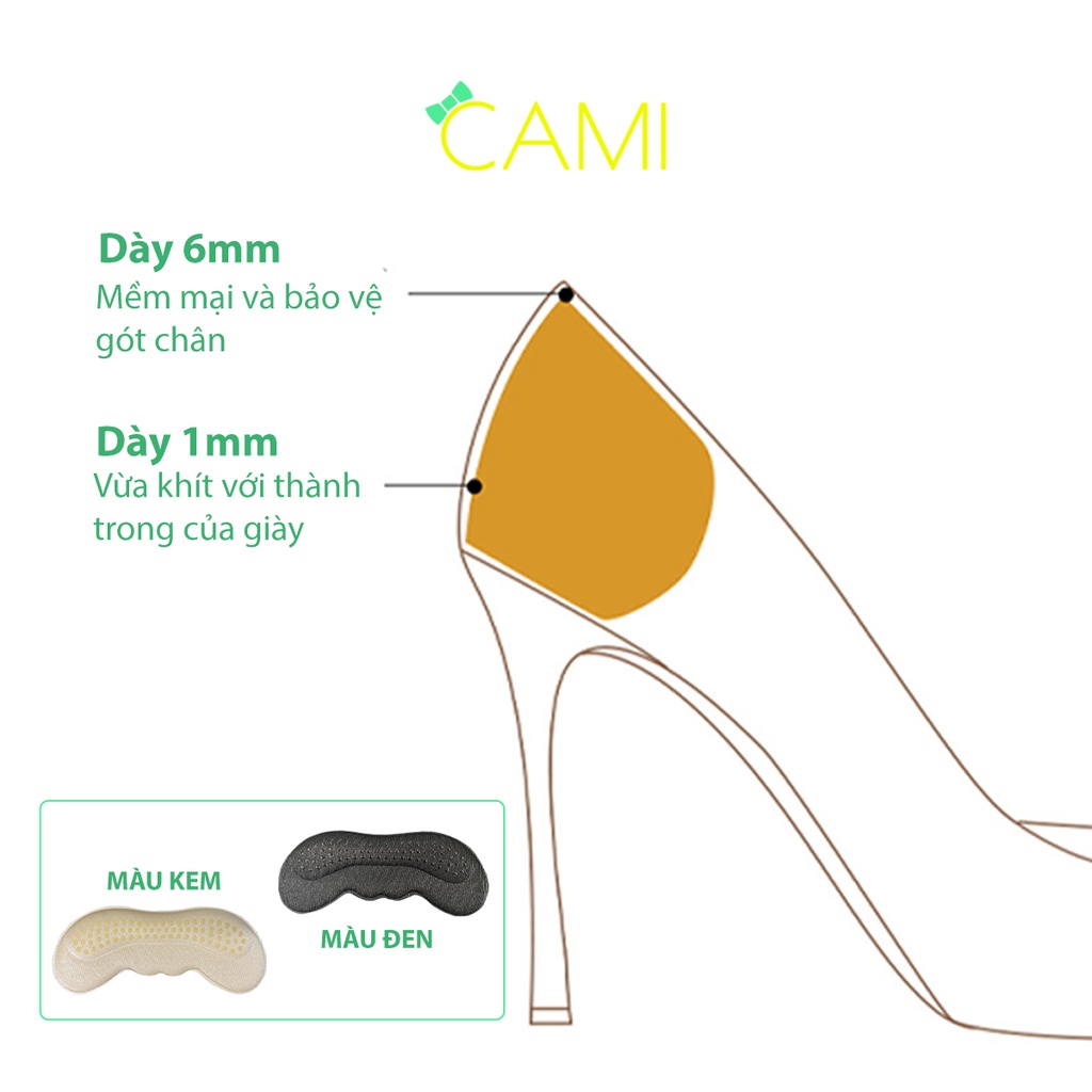 Miếng mút lót giày có hạt silicone, tăng độ bám, mút đệm êm gót chân, thoải mái khi mang - Cami - CMPK223