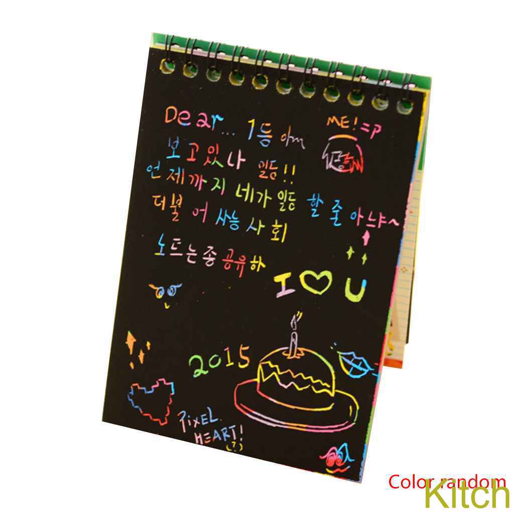 [Kitch]10 Pages/1 Book Colorful Dazzle Scratch Note Sketchbook Paper Graffiti DIY Coils Drawing Book Color Random