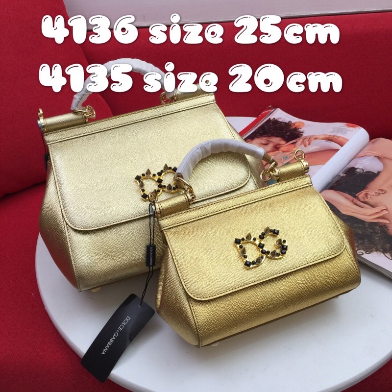 Túi nữ Dolce & Gabbana da bò màu sắc nổi bật logo phía trước có đinh tán túi có hai size lớn nhỏ