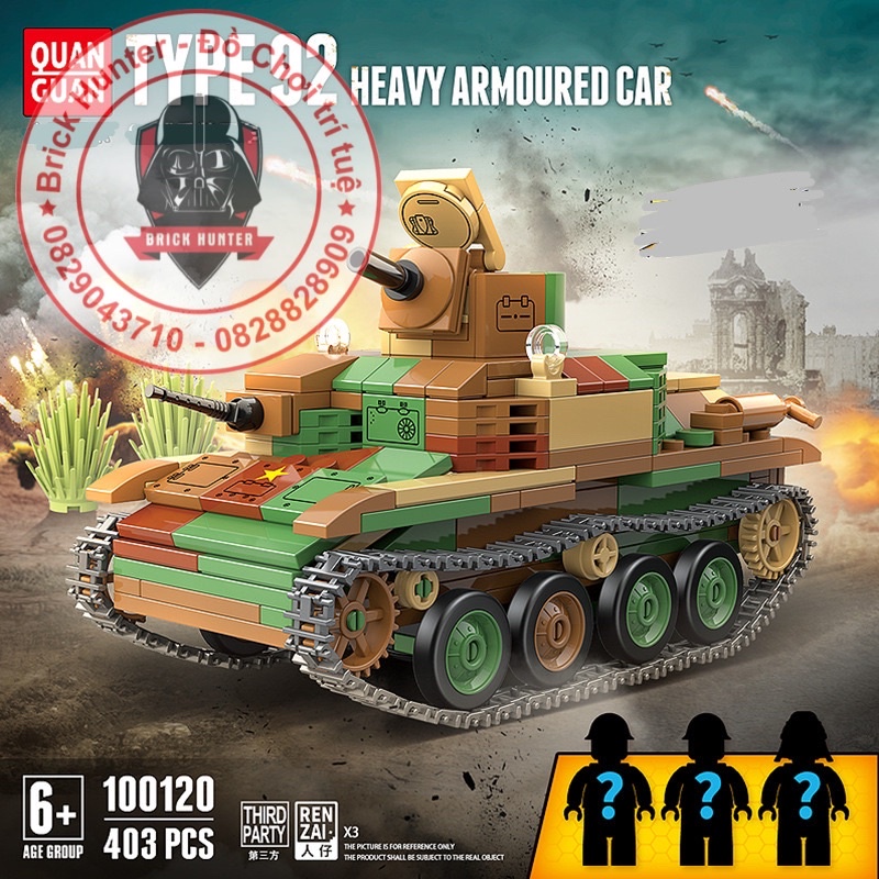 Army World war II Quan guan 100120 Tank type 92 bộ đồ chơi lắp ráp Xe Tăng của quân đội Nhật