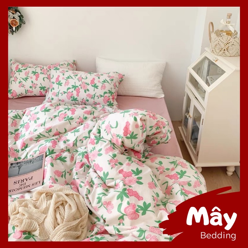 Bộ chăn ga gối Cotton Poly hoa nhí hồng MÂY BEDDING