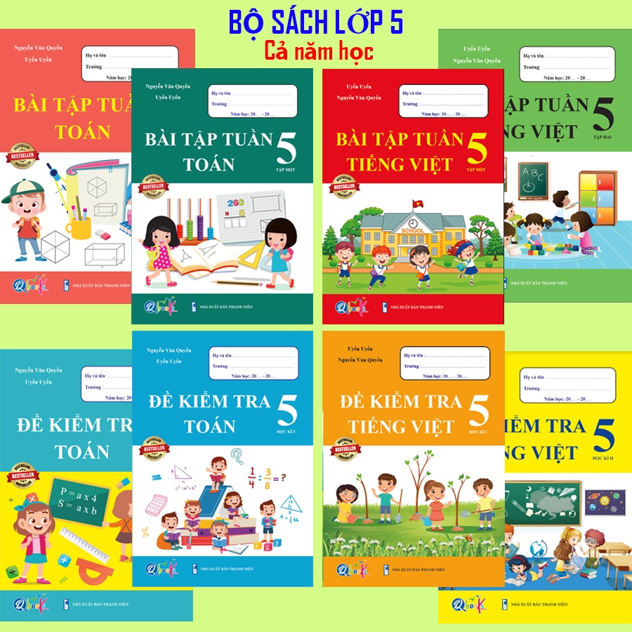 Sách - Trọn Bộ Bài Tập Tuần, Đề Kiểm Tra Toán và Tiếng Việt Lớp 5 - Cả năm học