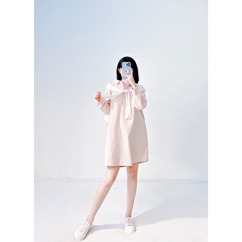 Đầm sơmi pastel tay dài