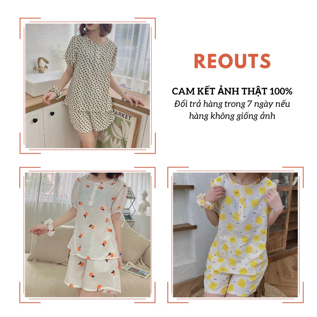 Đồ bộ nữ mặc nhà pijama Đồ ngủ dễ thương mùa hè tặng kèm scrunchie Thời trang nữ Reouts