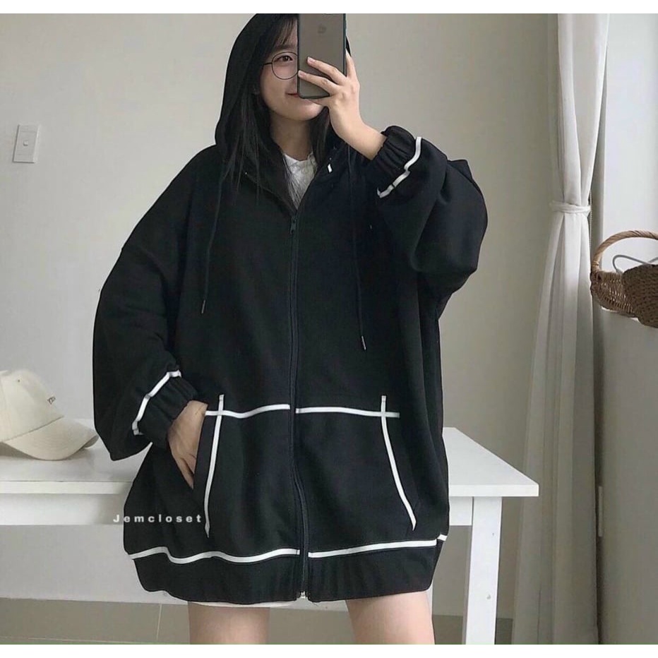 Áo Hoodie zip nữ - Áo khoác nữ kẻ sọc form rộng chất nỉ tàu 2 lớp dày mềm,áo khoác thu đông,áo khoác ngoài giữ ấm