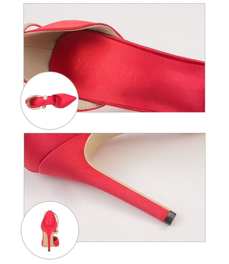 9219-73 Fashion Wedding Women's High Heel Shoes shallow Satin Hollow Metal Nightclub With A Word Wedding High Heel Shoes