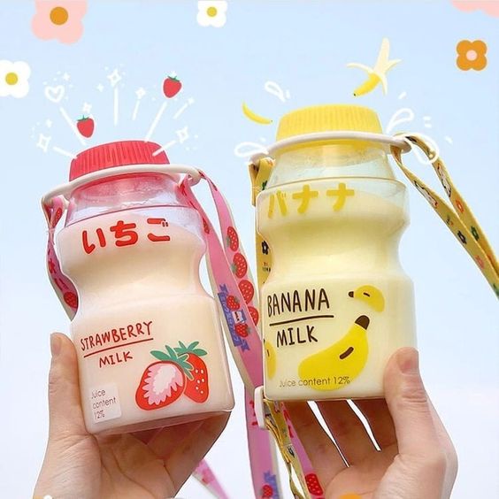 BÌNH NƯỚC NHỰA HÌNH SỮA CHUA YAKULT hoa quả dễ thương dung tích 480Ml