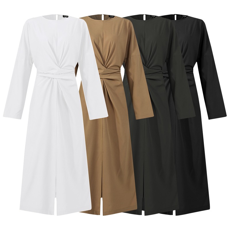 VONDA Women Long Sleeve Front Slit Belted Elegant Casual Long Dress | BigBuy360 - bigbuy360.vn
