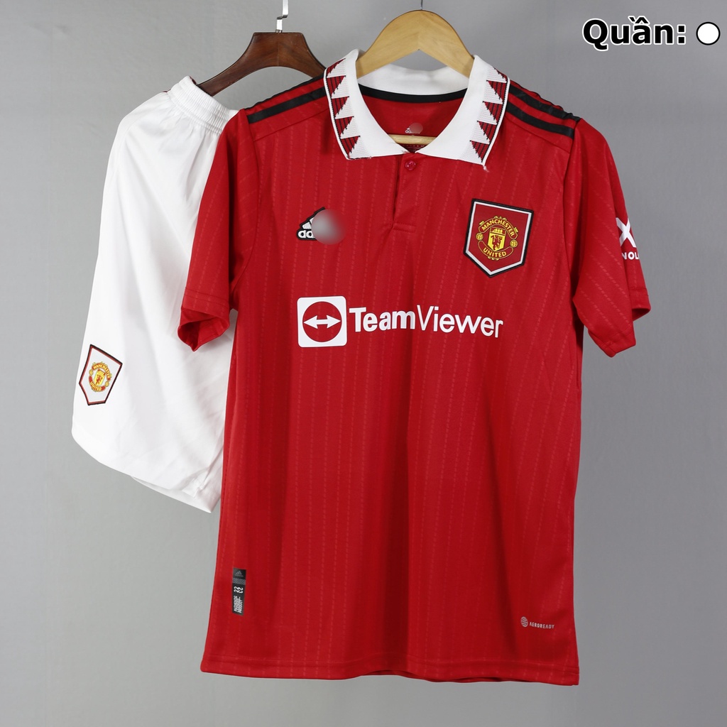 Đồ đá banh Manchester United Leaguestore - set thể thao bộ quần áo đá bóng nam MU sân nhà 22/23 cổ bẻ màu đỏ ngắn tay
