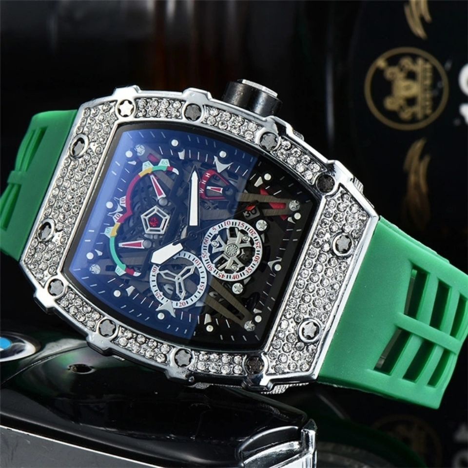 Đồng Hồ Cơ Dây Silicone Đính Kim Cương Thời Trang Cho Nam Nữ