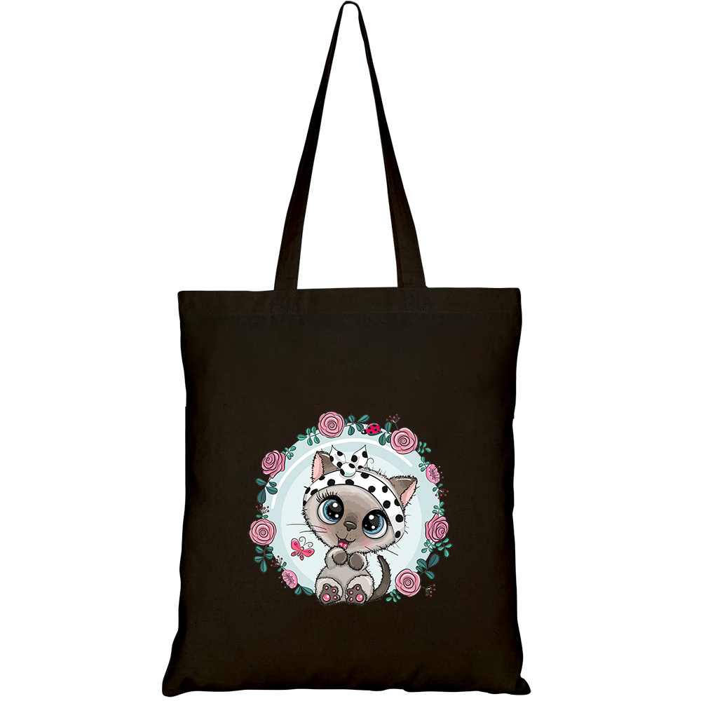 Túi vải tote canvas HTFashion in hình greeting card cute cartoon kitten HT490