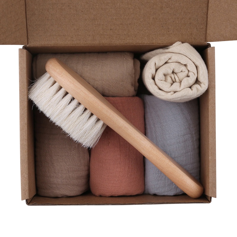 Bộ 6 Món Đồ Chơi Khăn Tắm Cotton Gồm Lược + Khăn Lau Nước Bọt Mát Xa Đầu Cho Bé Sơ Sinh